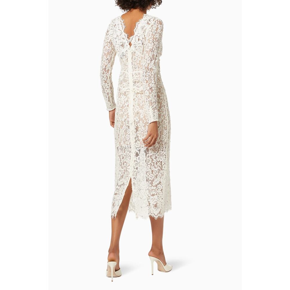 Self-Portrait Crystal Embellished Cord Lace Midi Dress Ivory Bridal US 8 - Picture 6 of 16